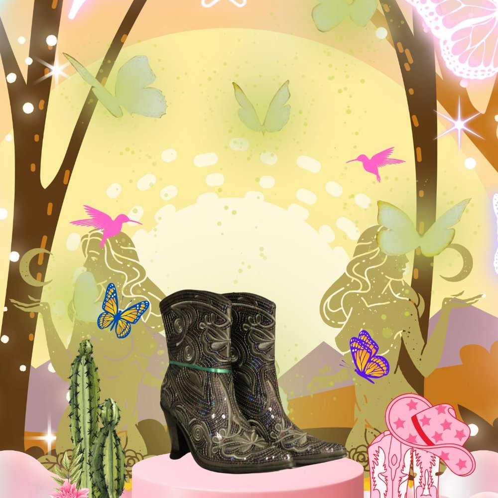 Helen Hearts Grey Women's Sparkle Sequin Bling Short Western Cowgirl Boots